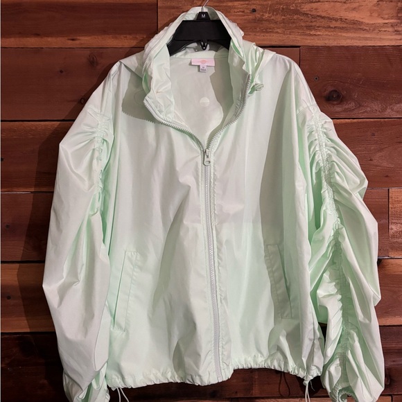 Body & Sol Other - Women’s Light Mint Drawstring Bomber Jacket - Hooded Zip Front Oversized M
